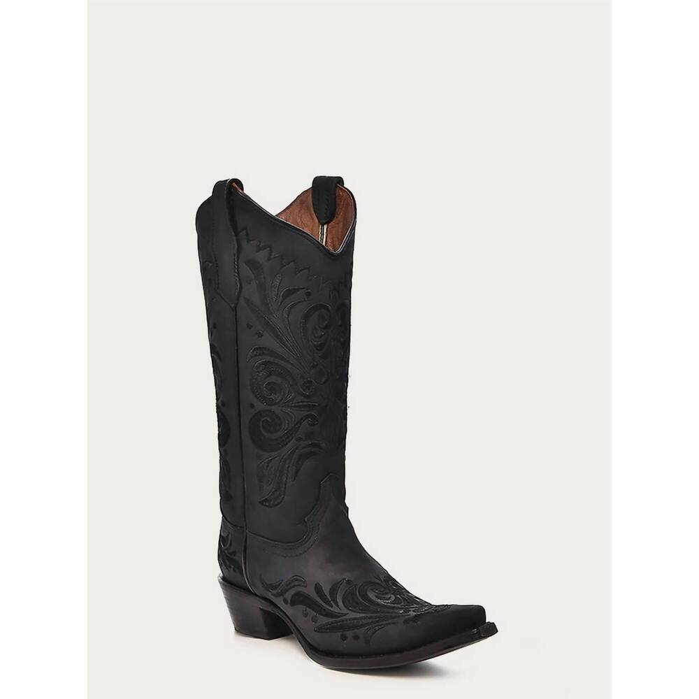 Corral Black Embroidered Western Knee-High Boots (narrow width)